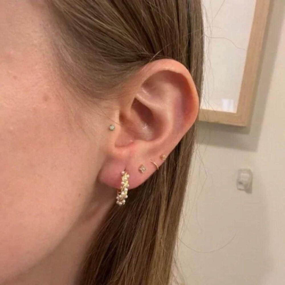 huggie gold hoop Pearl earrings twist braided